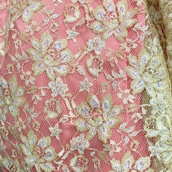 SHERRI HILL Coral Pink Embellished Tulle & Lace Full Length Gown - Picture 9 of 11